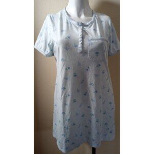 Intimates Moments Sleep Shirt dress. Nightgown floral short sleeve Sz S Blue Sky